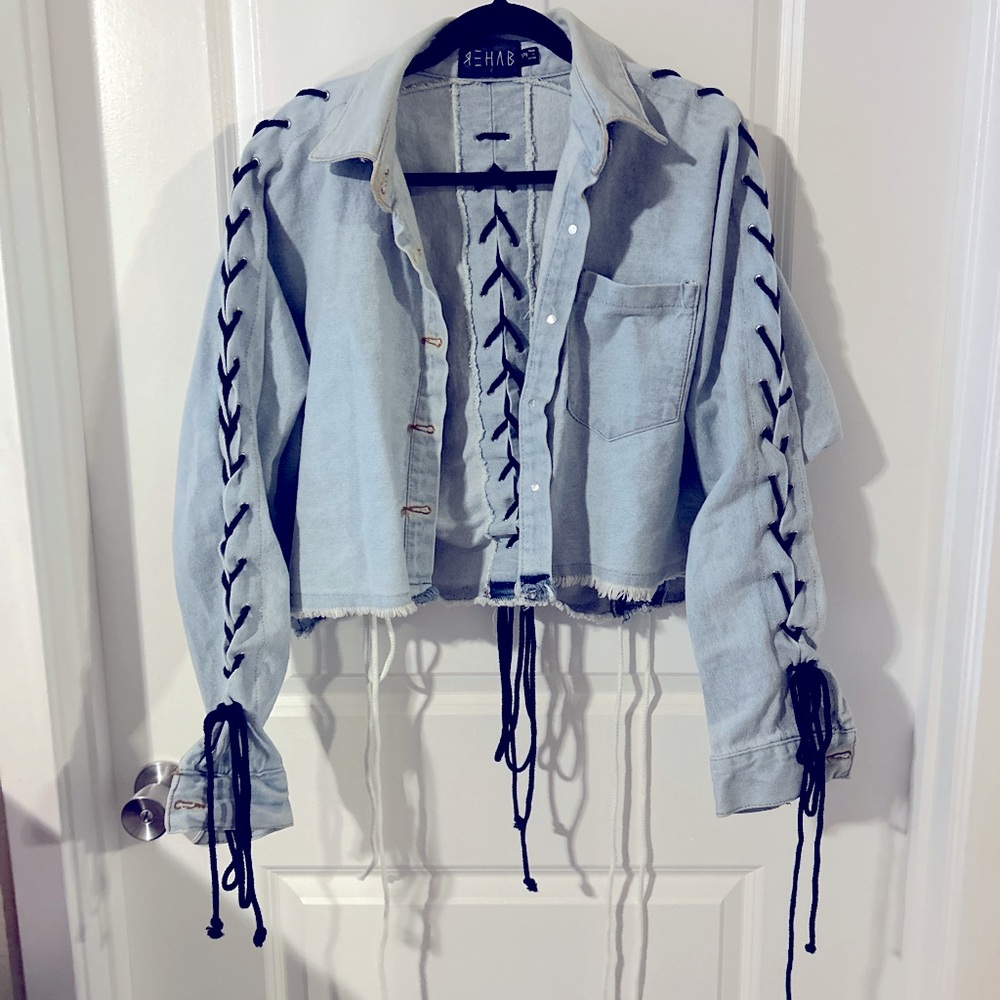 Rehab Denim Crop Jacket With Strings | Women’s Me… - image 1